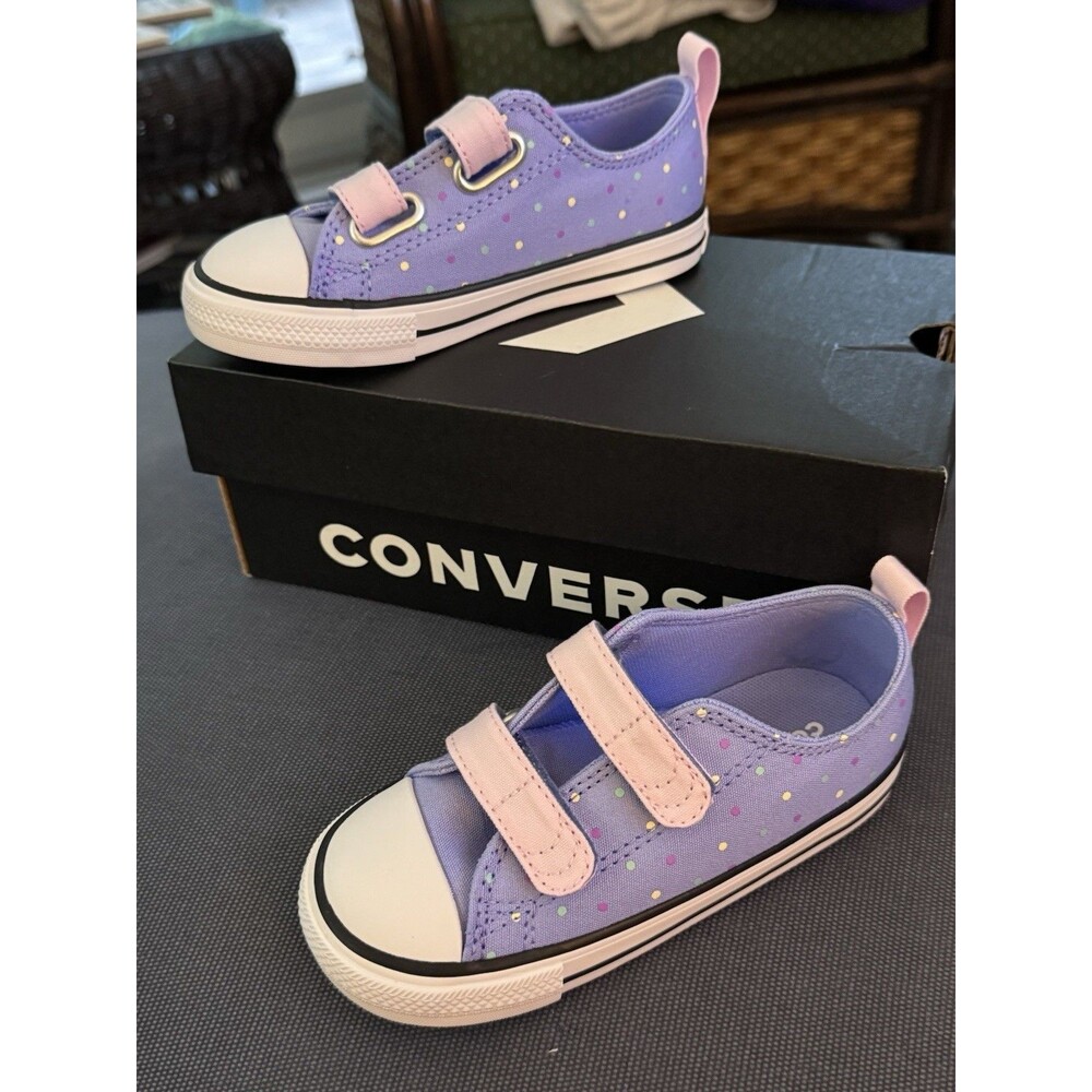 Converse Chuck Taylor All Star Polka Dot Toddler Baby Girls Sneakers Purple Sz 9